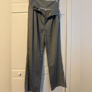 Grey Commense Street Fold Over Waistband Straight Leg Dress Pants